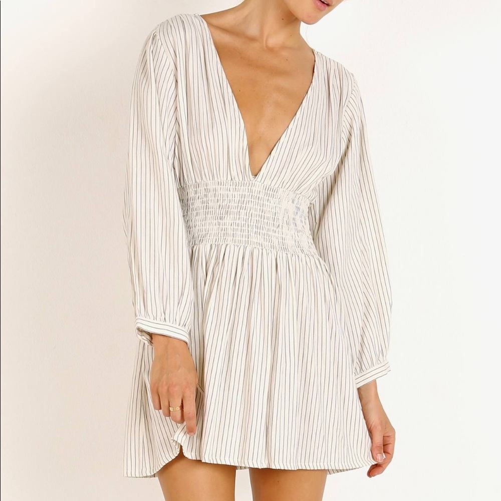 CLEOBELLA Sadie Striped Mini Dress in Ivory Medium